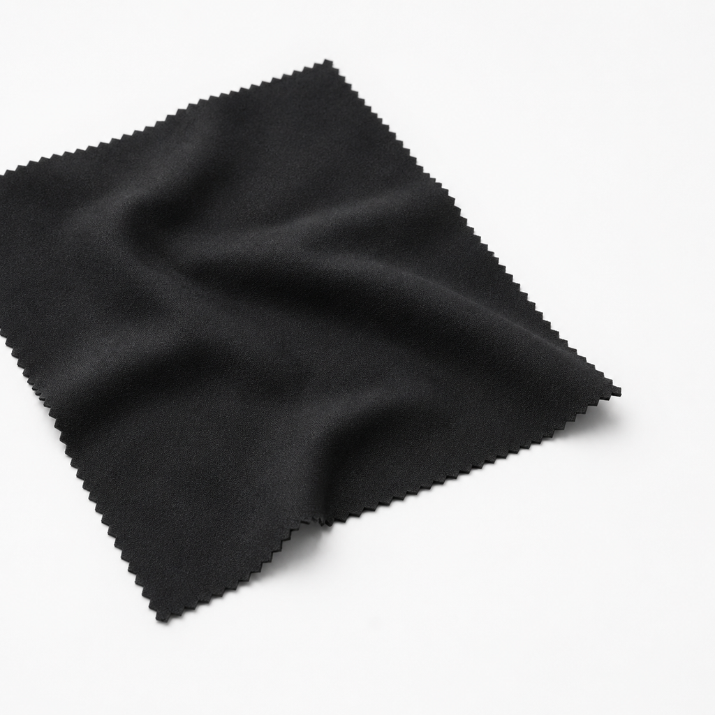 Black fabric swatch on a white background