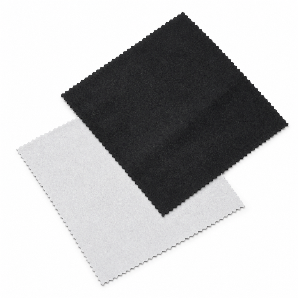 Black fabric swatch on a white background