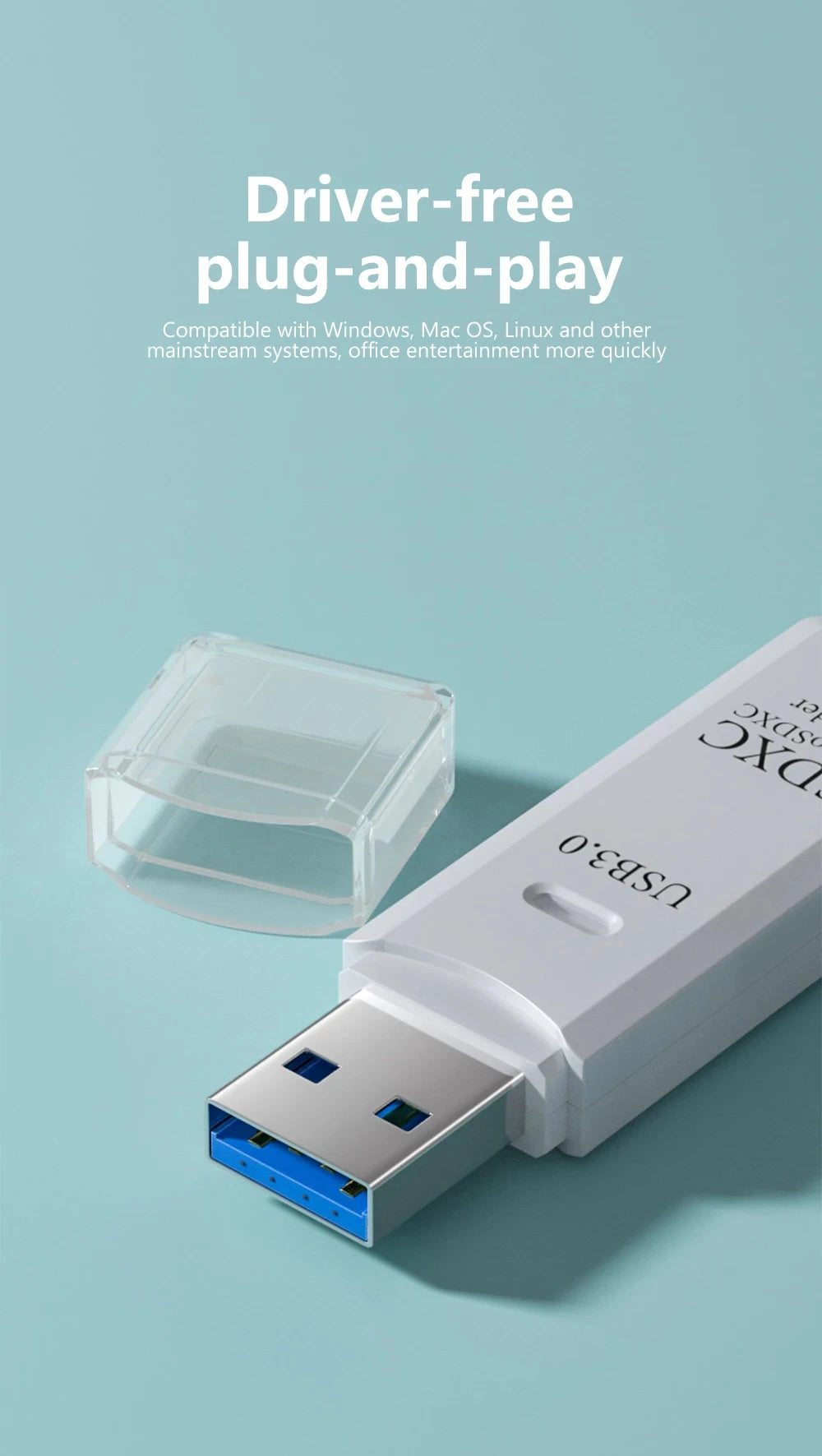 Tutew Multi Functional 2 In 1 High-speed USB 3.0/2.0 Card Reader Supports TF+SD Computer Tablet Camera Laptop Car Mounted